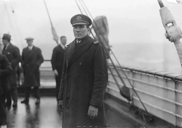 Framed Print : The Atlantic rescue drama. F M Upton, fourth officer of the Roosevelt, who