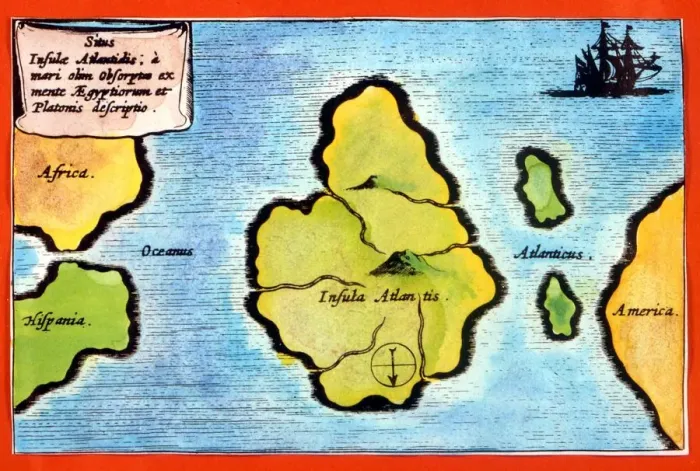 Framed Print : ATLANTIS Map according to the polymath Athansius Kircher ( 1602 - 1680 ) who based