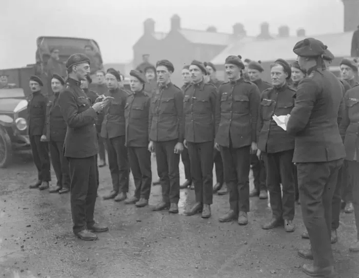 Framed Print : Auxiliary police leave Dublin. The last roll - call at Beggars Bush Barracks, Dublin Framed Print : Auxiliary police leave Dublin. The last roll - call at Beggars Bush Barracks, Dublin