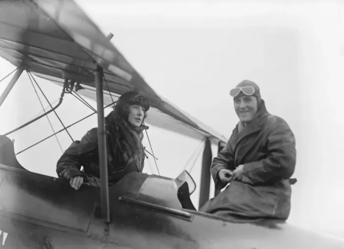 Framed Print : Aviator Captain C D Barnard and his passenger Miss May
