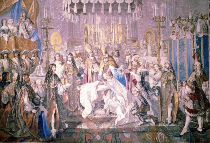 Framed Print : Baptism of the Dauphin detail from a Gobelins tapestry after Charles Le Brun (1619-1690) Framed Print : Baptism of the Dauphin detail from a Gobelins tapestry after Charles Le Brun (1619-1690)