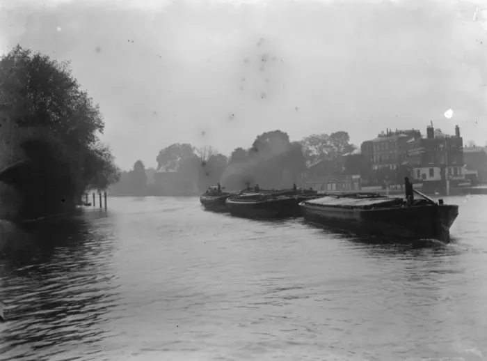 Framed Print : Barges on the river Thames near Richmond upon Thames. 1936 Framed Print : Barges on the river Thames near Richmond upon Thames. 1936