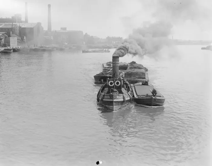 Framed Print : Barging through the coal shortage The tug Maud has clearly enough coal to keep going Framed Print : Barging through the coal shortage The tug Maud has clearly enough coal to keep going