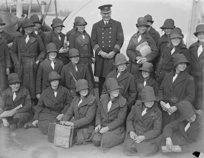 Framed Print : Barnardo girls leave Tilbury for Australia on SS Euripides With the captain, captain P J Collins Framed Print : Barnardo girls leave Tilbury for Australia on SS Euripides With the captain, captain P J Collins