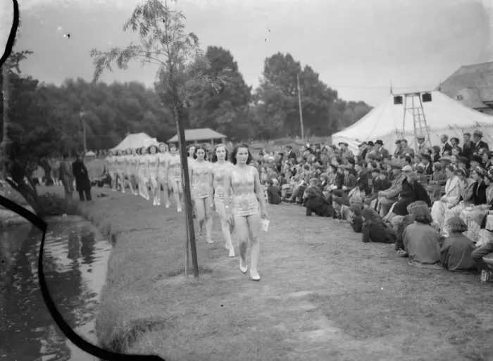 Framed Print : The Bathing Girls parade at the Dartford Carnival in Kent. 1939 Framed Print : The Bathing Girls parade at the Dartford Carnival in Kent. 1939