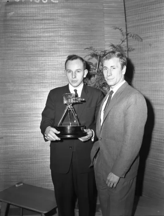 Framed Print : BBC Sportsman of the Year John Surtees poses with Runner Up Bobby Charlton 17 December