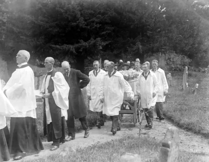 Framed Print : Bearers in shock Villagers in shock acted as bearers at the funeral of Mrs Burrell