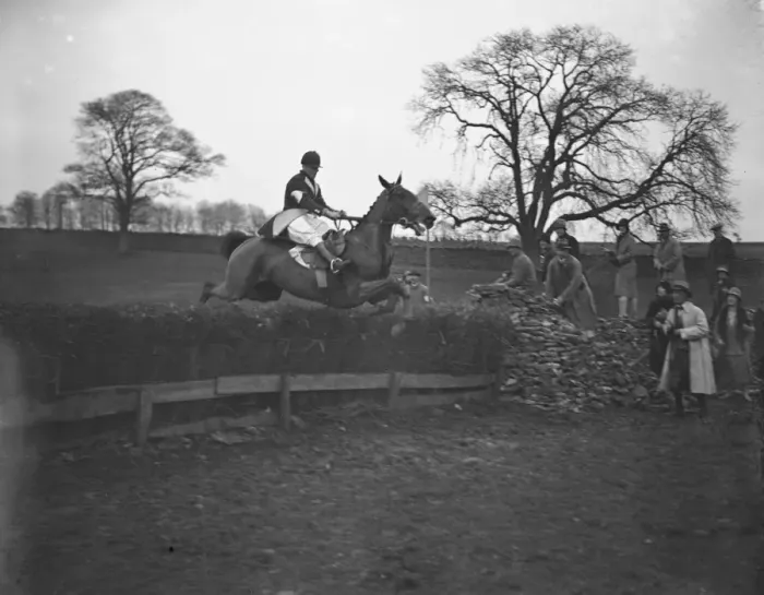 Framed Print : Beaufort Hunt point to point at Hazelton. Prince of Wales on Degomme. 1928