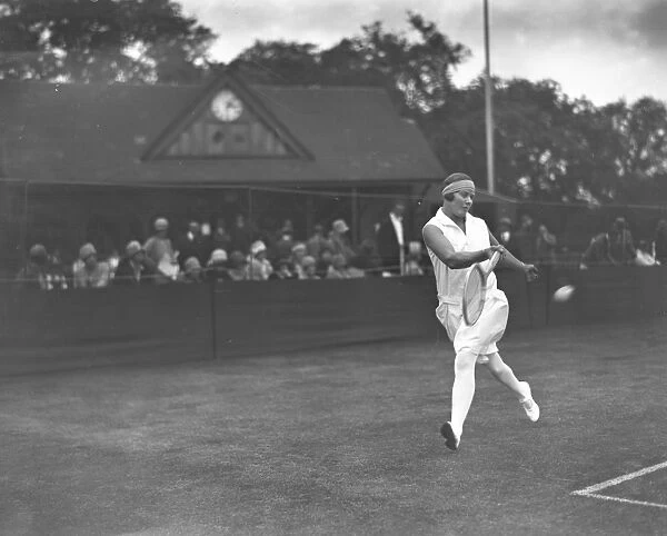 At the Beckenham Tennis Tournament, Miss Joan Sterry on court. 1928