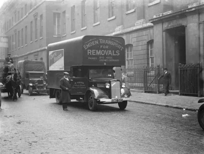 Framed Print : A Bedford truck belonging to Emden Transport, a removals company. 1937 Framed Print : A Bedford truck belonging to Emden Transport, a removals company. 1937