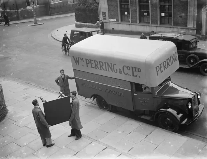 Framed Print : A Bedford truck belonging to W Perring and Co Ltd, the house furnishers. Workers Framed Print : A Bedford truck belonging to W Perring and Co Ltd, the house furnishers. Workers
