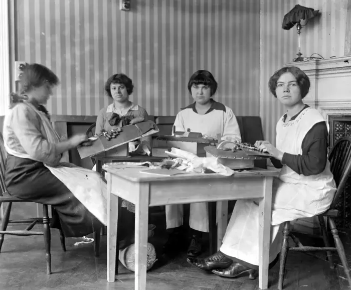 Framed Print : Belgians Girls lace makers in London. 1914 - 1918