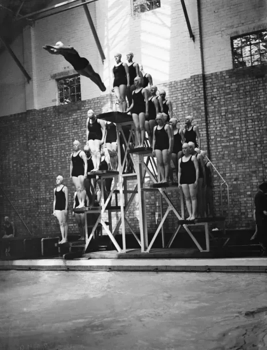 Framed Print : Bergman Osterberg College of Physical Education in Dartford, Kent. Girls dive Framed Print : Bergman Osterberg College of Physical Education in Dartford, Kent. Girls dive