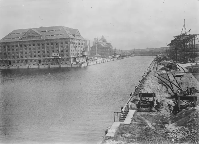 Framed Print : Berlins Newer Harbour The new west harbour with the great custom house and new rail