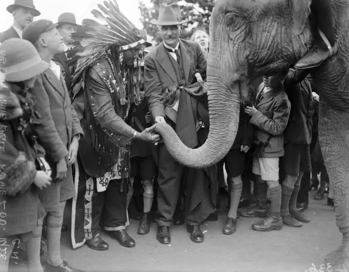 Framed Print : Big Chief White Horse Eagle at the zoo. 7 July 1928