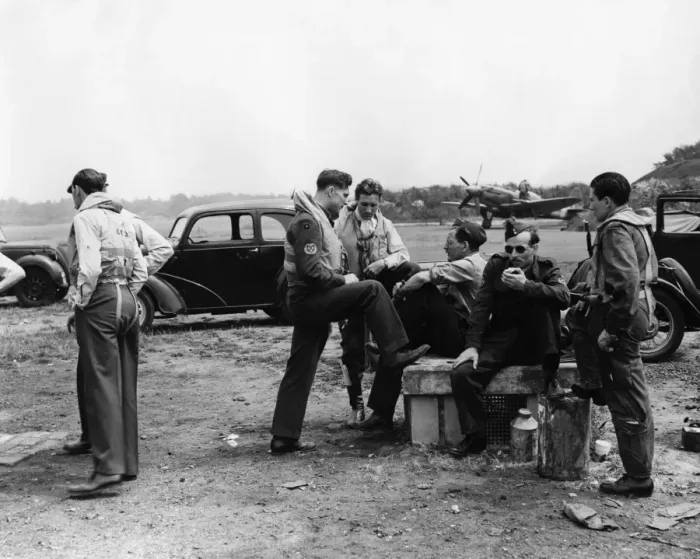 Framed Print : Biggin Hill, Kent. 615 Squadron taking a break. June 1949 photograph by John Topham Framed Print : Biggin Hill, Kent. 615 Squadron taking a break. June 1949 photograph by John Topham