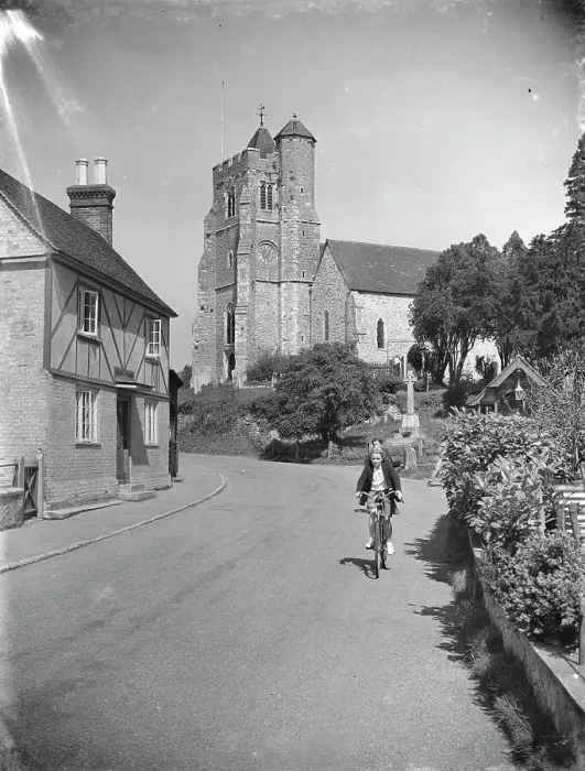 Framed Print : The Birling church and smithy near Meopham, Kent. 1939 Framed Print : The Birling church and smithy near Meopham, Kent. 1939