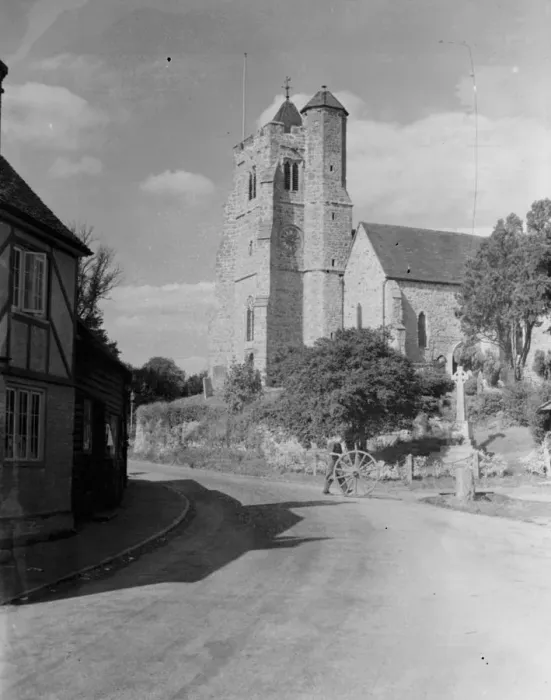 Framed Print : The Birling church and Smithy near Meopham, Kent. 1939 Framed Print : The Birling church and Smithy near Meopham, Kent. 1939