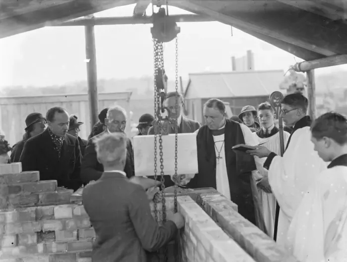Framed Print : Bishop of Woolwich laying the foundation stone in Mottingham, Kent Framed Print : Bishop of Woolwich laying the foundation stone in Mottingham, Kent