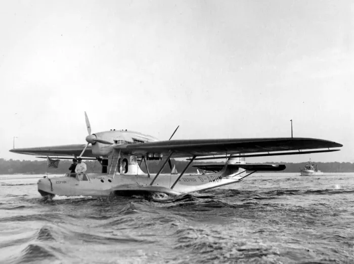 Framed Print : Blazing air mail route across Atlantic Lufthansa Dornier flying boat Zephir resting Framed Print : Blazing air mail route across Atlantic Lufthansa Dornier flying boat Zephir resting