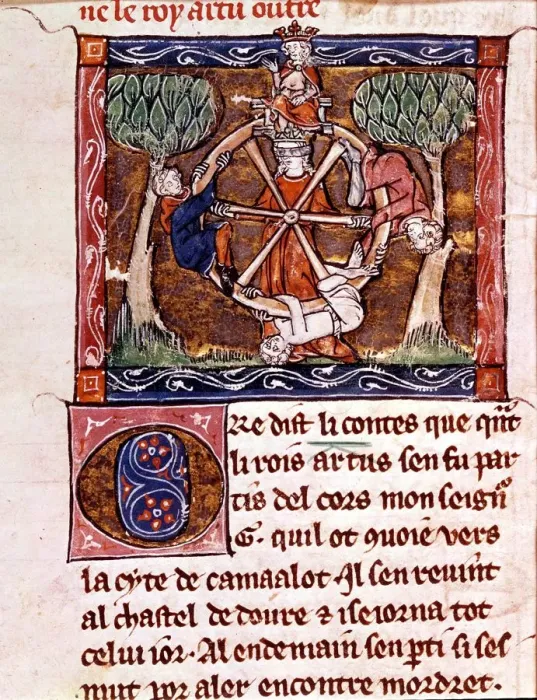 Framed Print : Blind Goddess, fortune of her wheel, with King Arthur enthroned 1316 Framed Print : Blind Goddess, fortune of her wheel, with King Arthur enthroned 1316