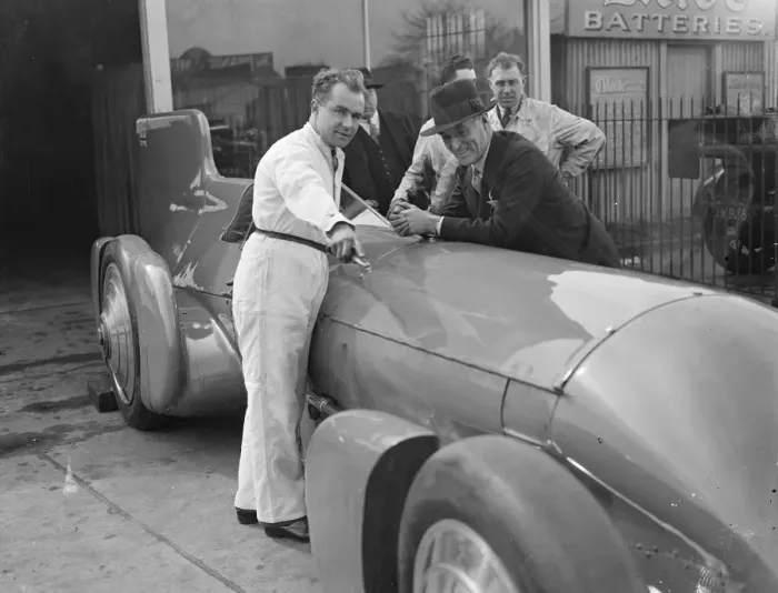 Framed Print : Bluebird out at Brooklands. Sir Malcolm Campbells famous car Bluebird made its Framed Print : Bluebird out at Brooklands. Sir Malcolm Campbells famous car Bluebird made its