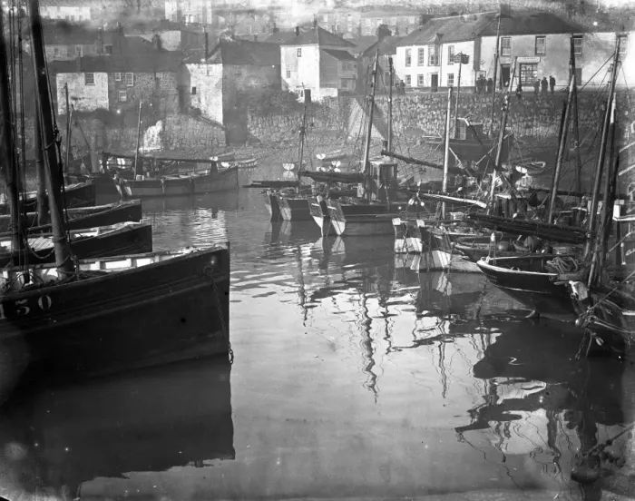 Framed Print : Boats in Mousehole Harbour, Cornwall. 1929 Framed Print : Boats in Mousehole Harbour, Cornwall. 1929