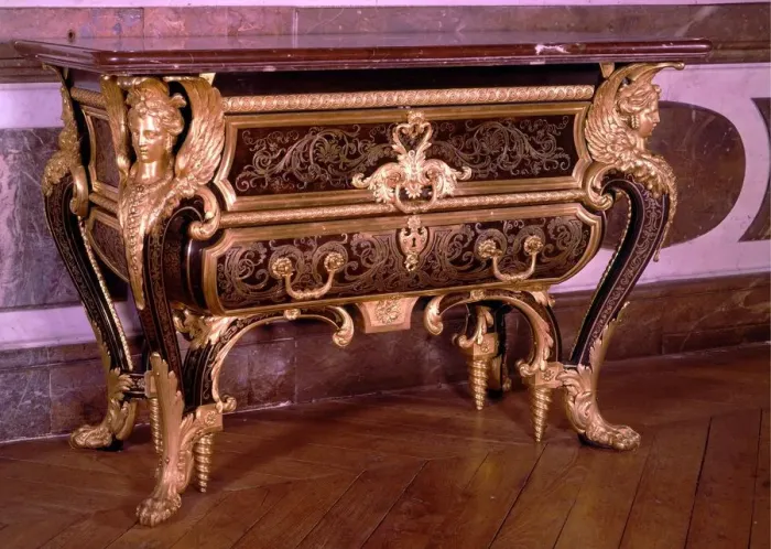 Framed Print : Boulle commode made for Louis XIV room at the Grand Trianon 1701. Rococo carving bowed legs Framed Print : Boulle commode made for Louis XIV room at the Grand Trianon 1701. Rococo carving bowed legs