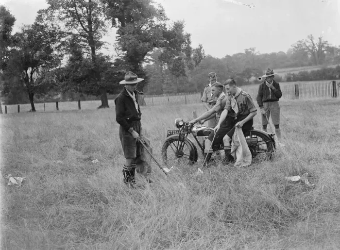 Framed Print : Boy Scouts on an anti - litter patrol. 1935 Framed Print : Boy Scouts on an anti - litter patrol. 1935