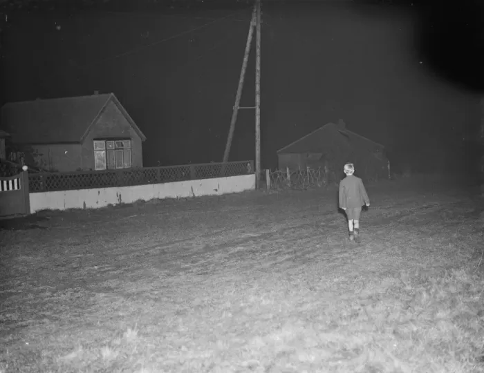 Framed Print : A boy, walking down Church Road in Kingsdown, Kent. 12 December 1938 Framed Print : A boy, walking down Church Road in Kingsdown, Kent. 12 December 1938