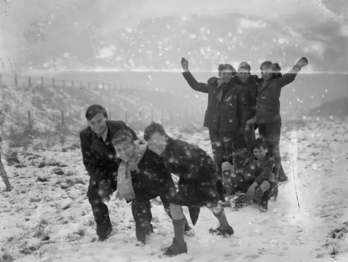 Framed Print : Boys enjoying the snow on Chislehurst Common on their toboggan. 1936 Framed Print : Boys enjoying the snow on Chislehurst Common on their toboggan. 1936