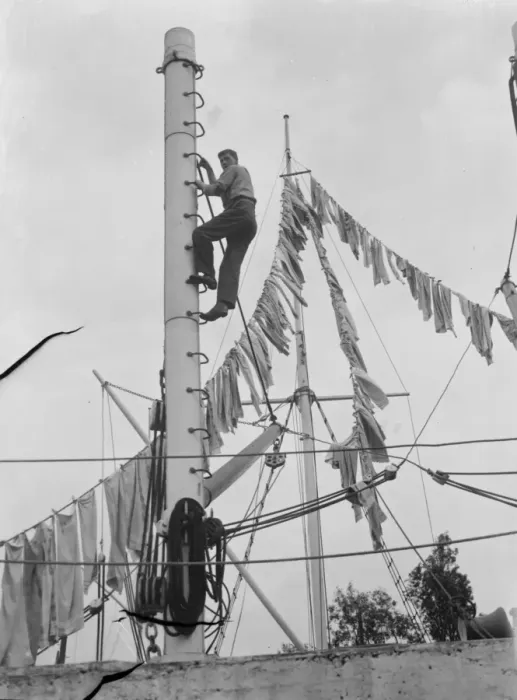 Framed Print : Boys from the Gravesend Sea School, Kent, drying their washing on a flag hoist Framed Print : Boys from the Gravesend Sea School, Kent, drying their washing on a flag hoist