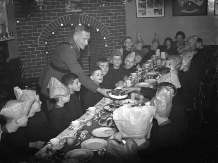 Framed Print : Boys being served their Christmas dinner by an officer at the Army Bands School in Framed Print : Boys being served their Christmas dinner by an officer at the Army Bands School in