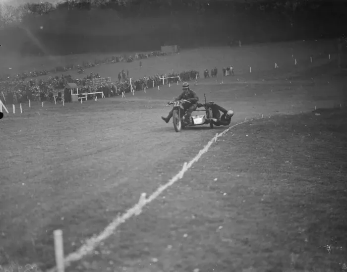 Framed Print : Brands Hatch motor side car race. 1938