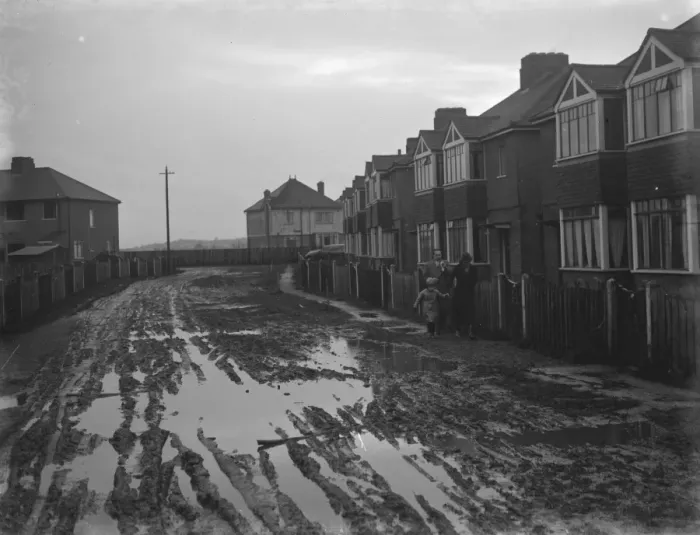 Framed Print : Brentlands Avenue in Dartford, Kent, following the floods. 1936 Framed Print : Brentlands Avenue in Dartford, Kent, following the floods. 1936