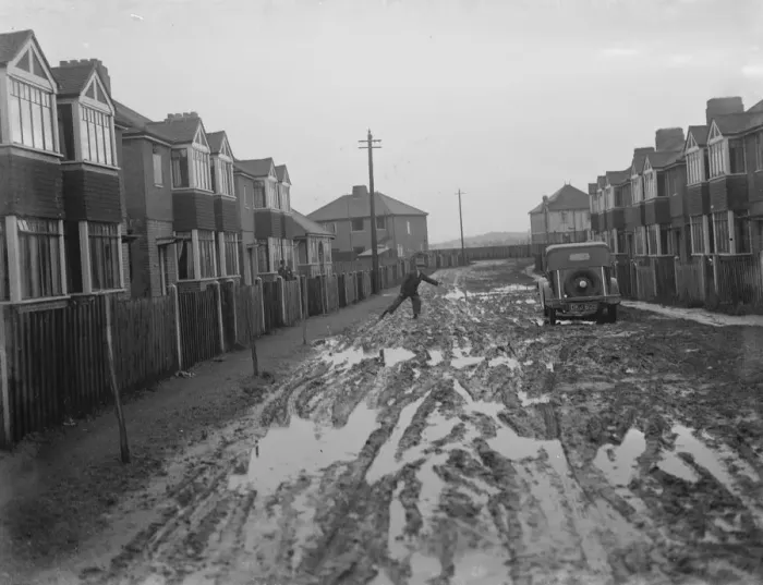 Framed Print : Brentlands Avenue in Dartford, Kent, following the floods. 1936 Framed Print : Brentlands Avenue in Dartford, Kent, following the floods. 1936