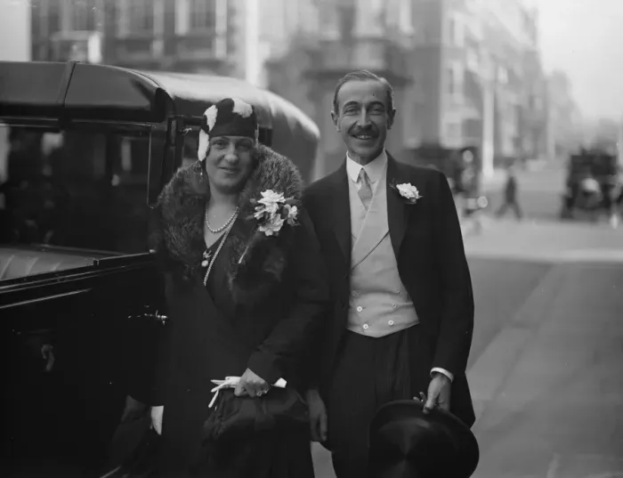 Framed Print : Bride in black for peers son. Mrs Rose Ades married the Honourable Donough O Brien Framed Print : Bride in black for peers son. Mrs Rose Ades married the Honourable Donough O Brien