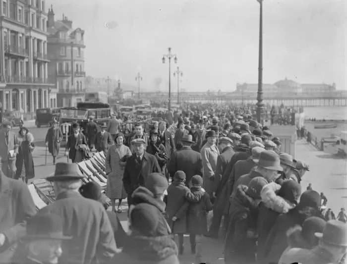 Framed Print : Brighton cowded with Easter holiday makers. The crowded front at Brighton which Framed Print : Brighton cowded with Easter holiday makers. The crowded front at Brighton which