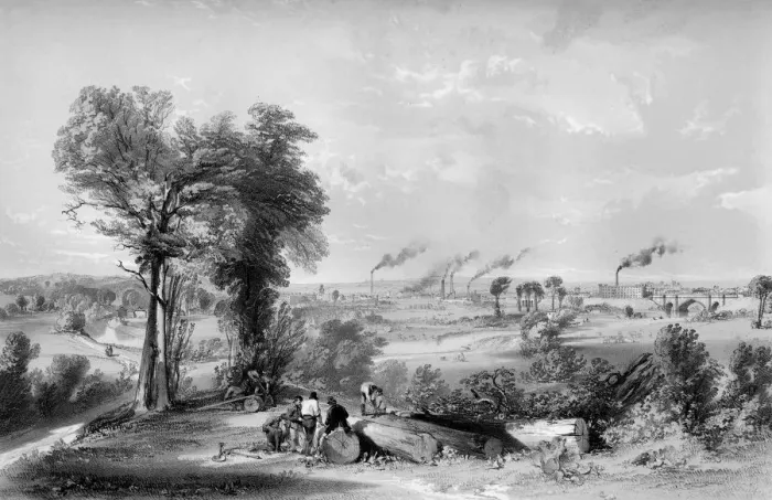 Framed Print : Bristol rural landscape with industrial chimneys in background
