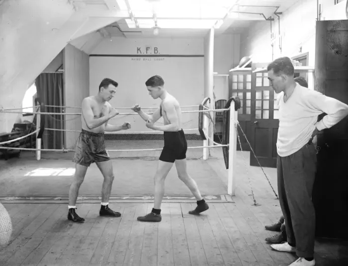 Framed Print : British boxers, Teddy Baldock ( left ) and Archie Bell. They will meet Framed Print : British boxers, Teddy Baldock ( left ) and Archie Bell. They will meet