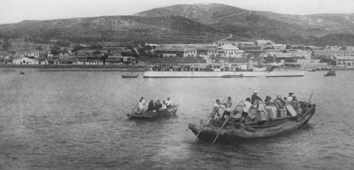 Framed Print : British evacuating Wei Hai Wei. A view of Wei Hai Wei, which has been a British Framed Print : British evacuating Wei Hai Wei. A view of Wei Hai Wei, which has been a British