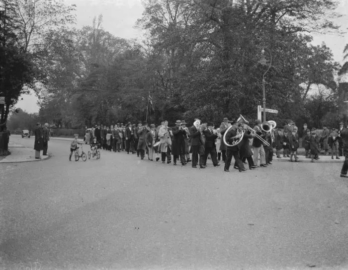 Framed Print : The British Legion Peace Service Procession in Blackfen, Kent. 1938 Framed Print : The British Legion Peace Service Procession in Blackfen, Kent. 1938