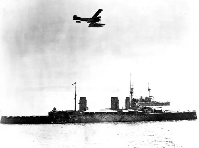 Framed Print : British seaplane circling British warships circa 1916 Framed Print : British seaplane circling British warships circa 1916