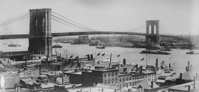 Framed Print : Brooklyn Bridge Peril The tremendously heavy traffic across the Brooklyn Bridge