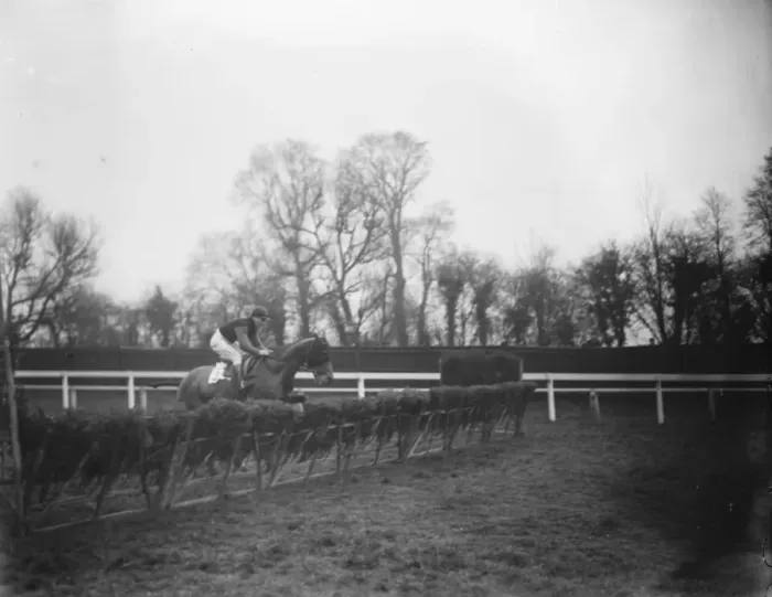 Framed Print : Brownstown, taking a fence 1925 Framed Print : Brownstown, taking a fence 1925
