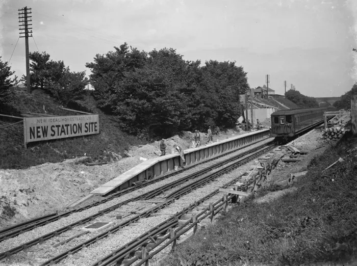 Framed Print : The building works at the new Albany Park Station. 1935