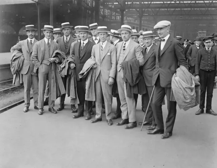 Framed Print : Canadian cricketers arrive at Waterloo Station A team of Canadian cricketers under Framed Print : Canadian cricketers arrive at Waterloo Station A team of Canadian cricketers under