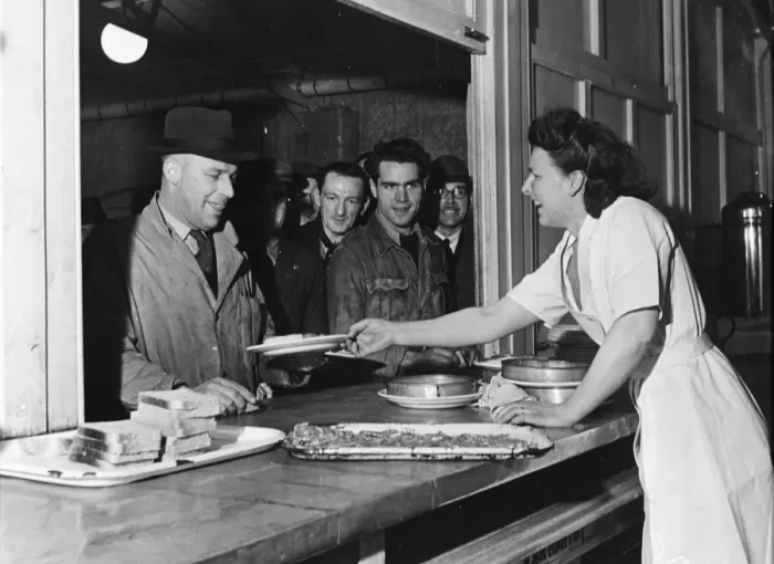 Framed Print : The canteen at the Austin Motor Works where workers queue up to be served. Longbridge Framed Print : The canteen at the Austin Motor Works where workers queue up to be served. Longbridge