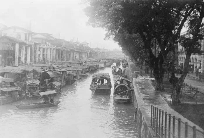 Framed Print : Canton city, canal dividing european quarter Shameen Island ( right ) from native city Framed Print : Canton city, canal dividing european quarter Shameen Island ( right ) from native city