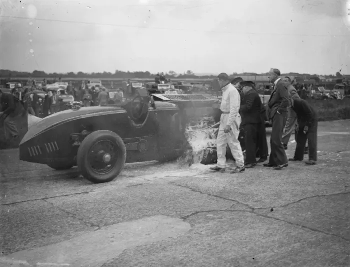 Framed Print : Car Blows up and Bursts Into Flames In Big Race At Brooklands The Leyland - Thomas Framed Print : Car Blows up and Bursts Into Flames In Big Race At Brooklands The Leyland - Thomas